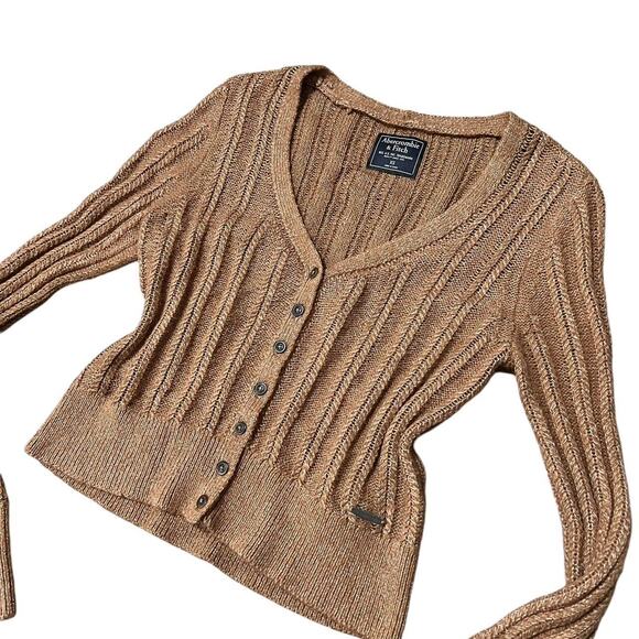 VTG Y2K Abercrombie & Fitch Light Brown Button Up Long Sleeve Cardigan XS - Picture 2 of 8
